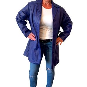RARE VINTAGE 100% Leather Purple Venezia Vitale Italian Trench Coat Sz XL-XXL